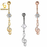 Crystal Musical Note Pendant Belly Button Ring 16G 10mm Navel Piercing