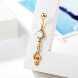 Crystal Musical Note Pendant Belly Button Ring 16G 10mm Navel Piercing