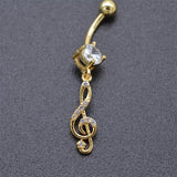 Crystal Musical Note Pendant Belly Button Ring 16G 10mm Navel Piercing