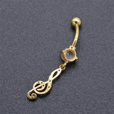 Crystal Musical Note Pendant Belly Button Ring 16G 10mm Navel Piercing