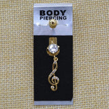 Crystal Musical Note Pendant Belly Button Ring 16G 10mm Navel Piercing