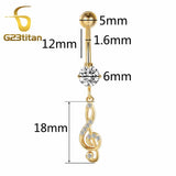 Crystal Musical Note Pendant Belly Button Ring 16G 10mm Navel Piercing