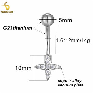 Zircon Cross Star Belly Button Rings 14G Titanium Barbell