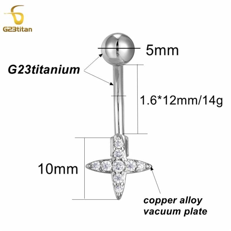 Zircon Cross Star Belly Button Rings 14G Titanium Barbell