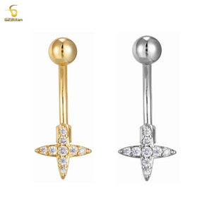 Zircon Cross Star Belly Button Rings 14G Titanium Barbell