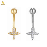 Zircon Cross Star Belly Button Rings 14G Titanium Barbell