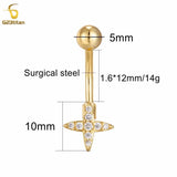Zircon Cross Star Belly Button Rings 14G Titanium Barbell