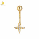 Zircon Cross Star Belly Button Rings 14G Titanium Barbell