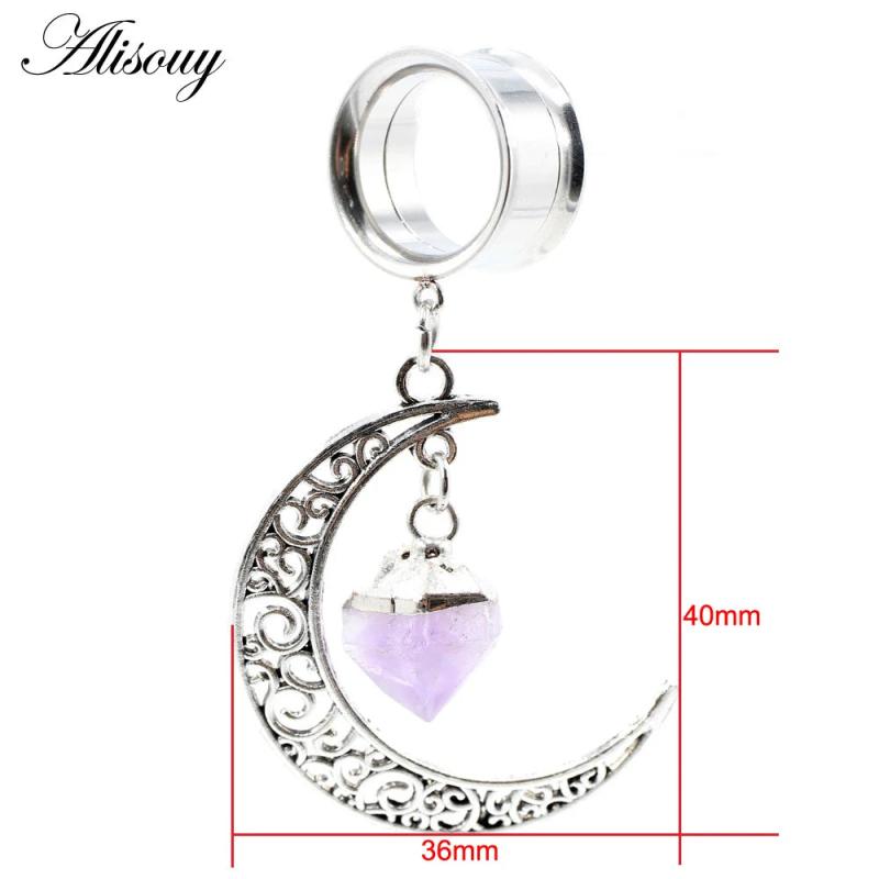 Natural Stone Moon Pendant Ear Plugs Ear Gauges Flesh Tunnel