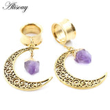 Natural Stone Moon Pendant Ear Plugs Ear Gauges Flesh Tunnel