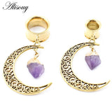 Natural Stone Moon Pendant Ear Plugs Ear Gauges Flesh Tunnel