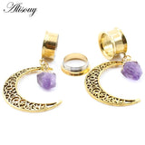 Natural Stone Moon Pendant Ear Plugs Ear Gauges Flesh Tunnel