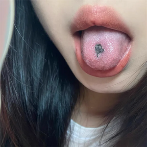 Titanium Steel Hollow Flowers Tongue Stud Piercing for Women Girls