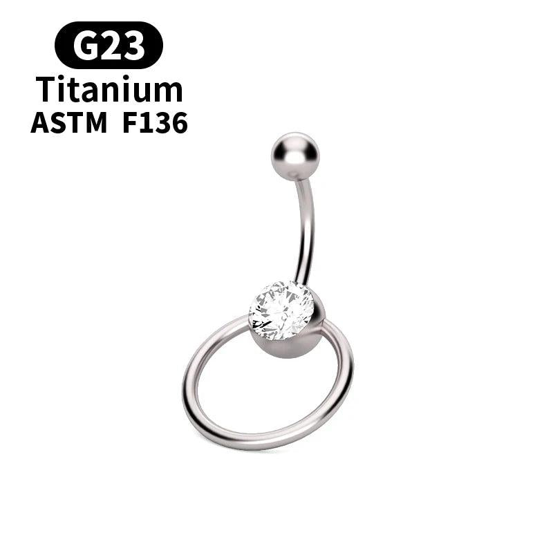 G23 Titanium 14G Double CZ Belly Ring Surgical Steel Navel Piercing