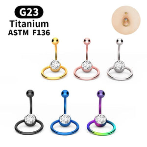 G23 Titanium 14G Double CZ Belly Ring Surgical Steel Navel Piercing