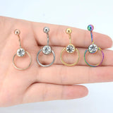 G23 Titanium 14G Double CZ Belly Ring Surgical Steel Navel Piercing