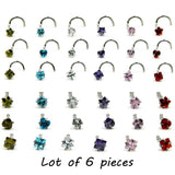 6pc Clear Zirconia Crystal Nose Screw Piercing 20g