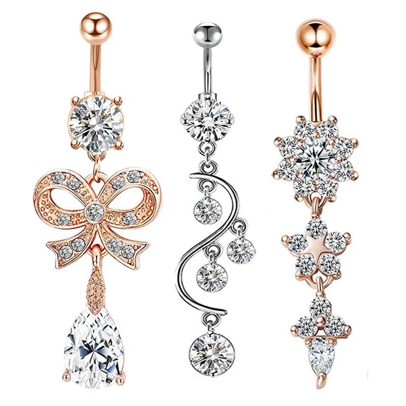 3pcs CZ Belly Button Rings Dangled Piercing