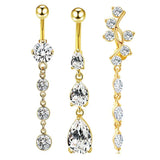 3pcs CZ Belly Button Rings Dangled Piercing