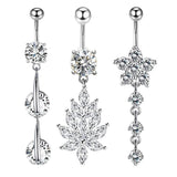 3pcs CZ Belly Button Rings Dangled Piercing
