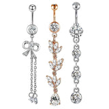 3pcs CZ Belly Button Rings Dangled Piercing
