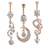 3pcs CZ Belly Button Rings Dangled Piercing