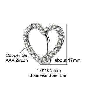 Heart Belly Button Rings Pave CZ Crystal Top Down Reverse Belly Bar 14G