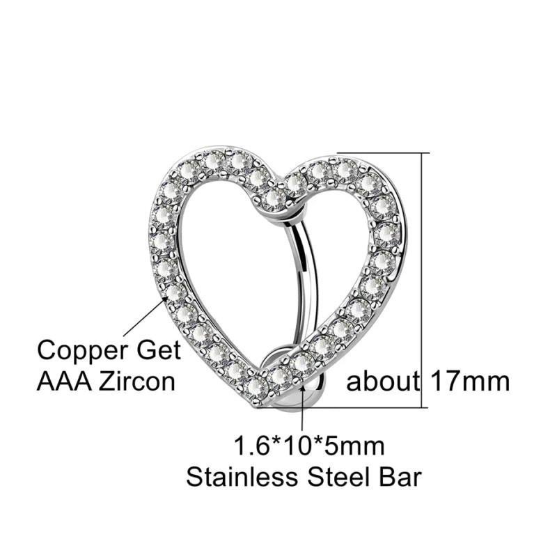 Heart Belly Button Rings Pave CZ Crystal Top Down Reverse Belly Bar 14G