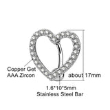 Heart Belly Button Rings Pave CZ Crystal Top Down Reverse Belly Bar 14G
