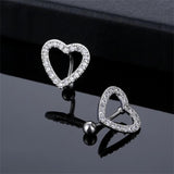 Heart Belly Button Rings Pave CZ Crystal Top Down Reverse Belly Bar 14G