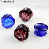 Vankula 2PCS Glass Ear Body Jewelry Expanders Piercing Tunnels Plugs