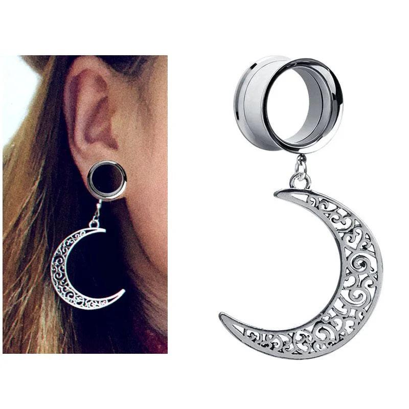 Moon Pendant Ear Tunnel Plugs Flesh Piercing Earring