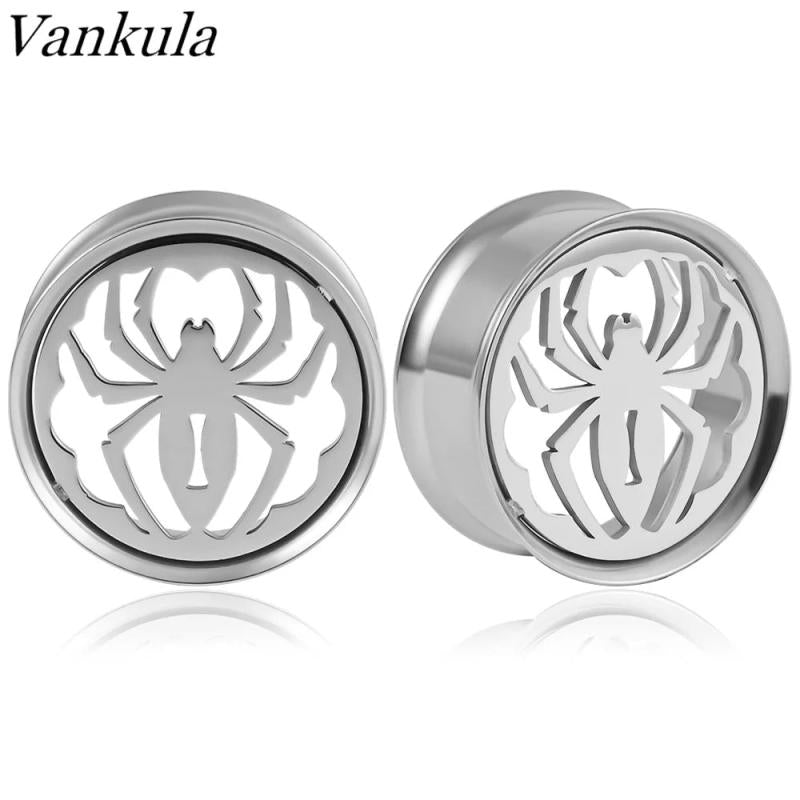 Vankula 2pcs Spider Ear Plugs Stainless Steel Body Piercing Jewelry
