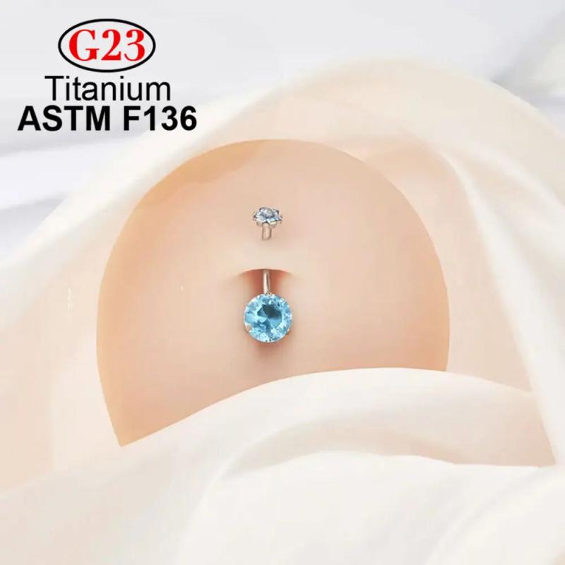 Female G23 Titanium Crystal Zircon Belly Button Rings Navel Piercing