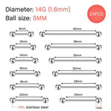 24 Tongue Rings Nipple 24 Replacement Balls Stainless Steel Straight Mix Sizes