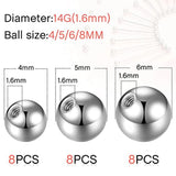 24 Tongue Rings Nipple 24 Replacement Balls Stainless Steel Straight Mix Sizes