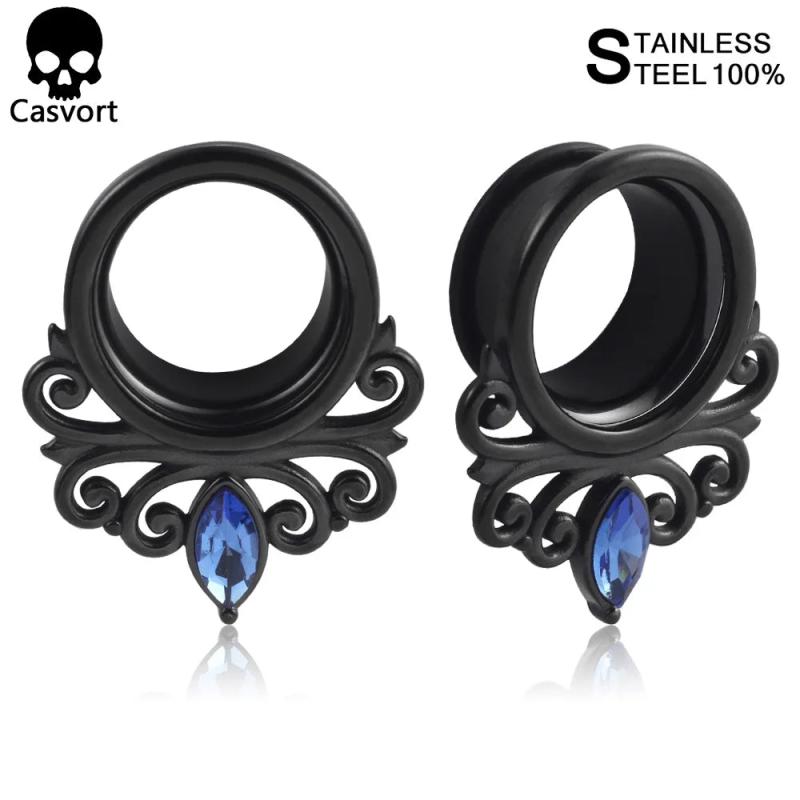 2Pcs Zircon Flower Vine Ear Plugs Tunnels Piercing Gauges