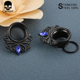 2Pcs Zircon Flower Vine Ear Plugs Tunnels Piercing Gauges
