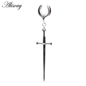 316L Stainless Steel Saddle Ear Expander with Long Sword Earrings