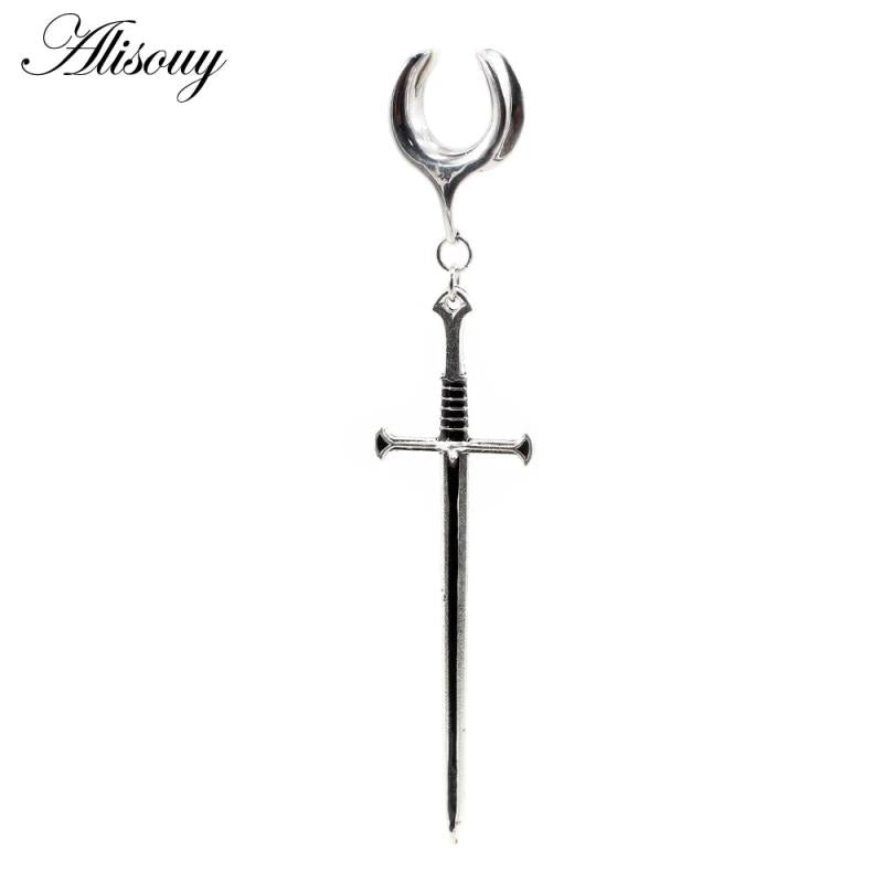 316L Stainless Steel Saddle Ear Expander with Long Sword Earrings