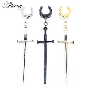 316L Stainless Steel Saddle Ear Expander with Long Sword Earrings