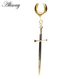 316L Stainless Steel Saddle Ear Expander with Long Sword Earrings