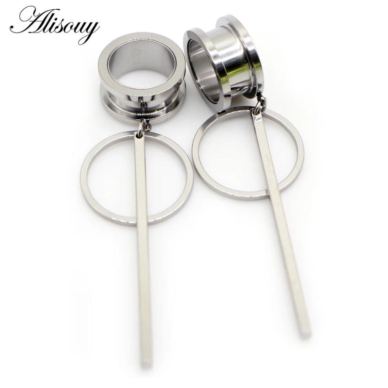 2pcs Circle Vert Bar Dangle Stl Ear Plugs Tunnels Expander Flesh Piercing Jewelr