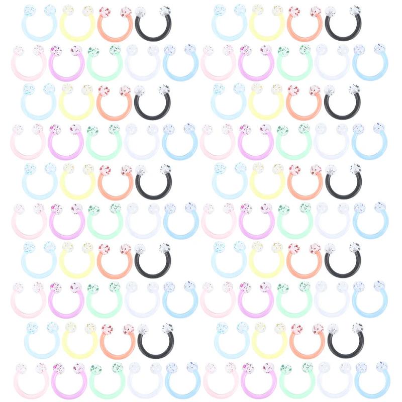 90Pcs Acrylic Horseshoe Circular Septum Nose Ring 16G Body Jewelry