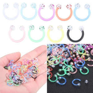 90Pcs Acrylic Horseshoe Circular Septum Nose Ring 16G Body Jewelry