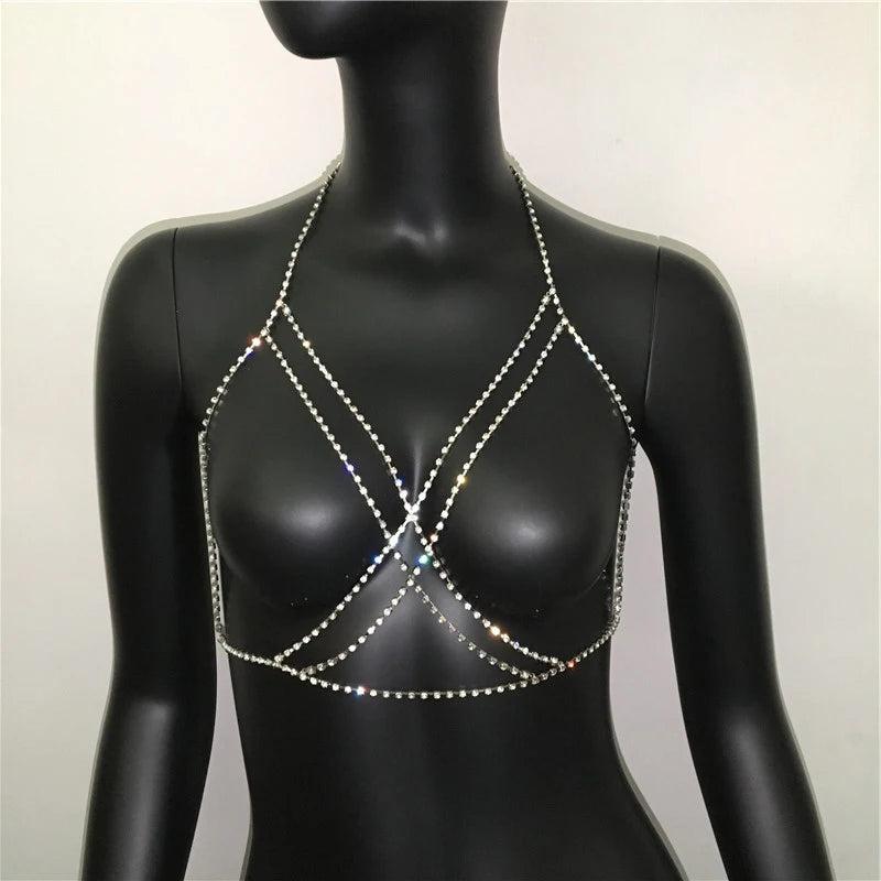 Sexy Rhinestone Bikini Harness Bra Body Chain Necklace