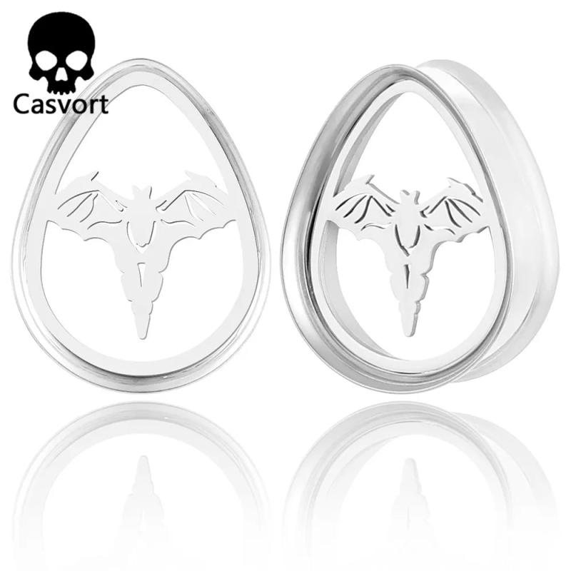 Stainless Steel Ear Gauges Plugs Bat Teardrop Double Flared Tunnels