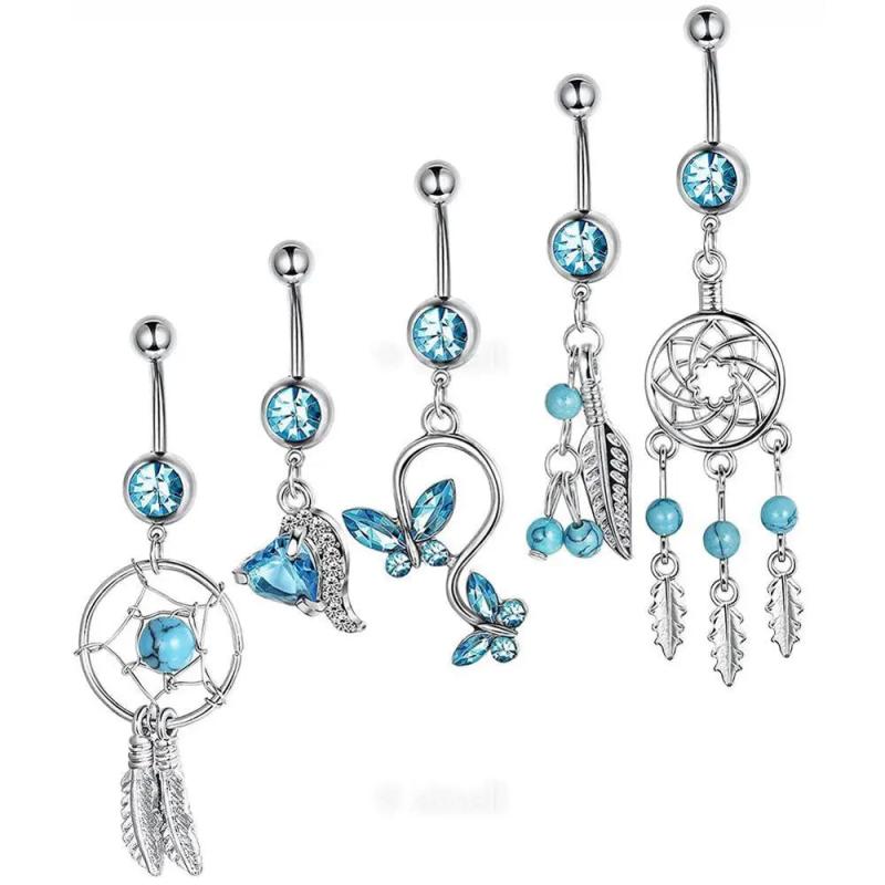 5PC/Set Zircon Navel Nail Belly Button Ring Dream Catcher