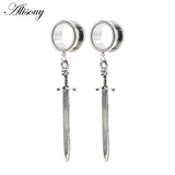 2pcs Stainless Steel Cat Sword Cross Ear Tunnels Plugs