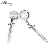 2pcs Stainless Steel Cat Sword Cross Ear Tunnels Plugs